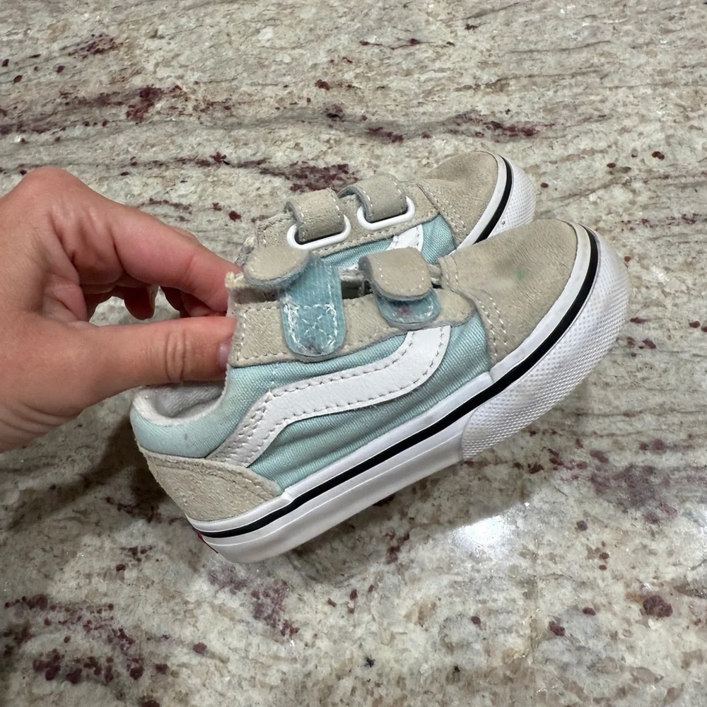 Vans Kids Velcro Sneakers in Light Blue and Beige Suede